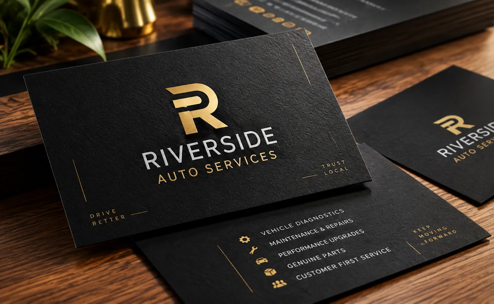 Riverside Auto Services branding and print
